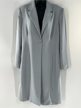 Vintage Women's Light Gray Single-Button Trench Coat-Size 12